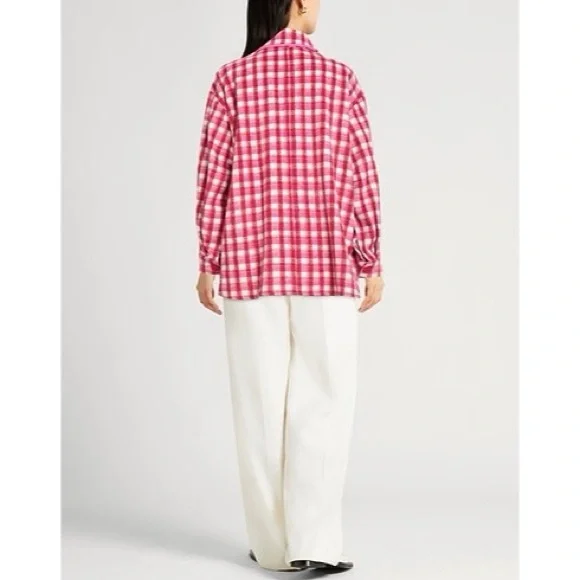 Lili Sidonio Red Pink and White Plaid Shirt Jacket M - Picture 9 of 10